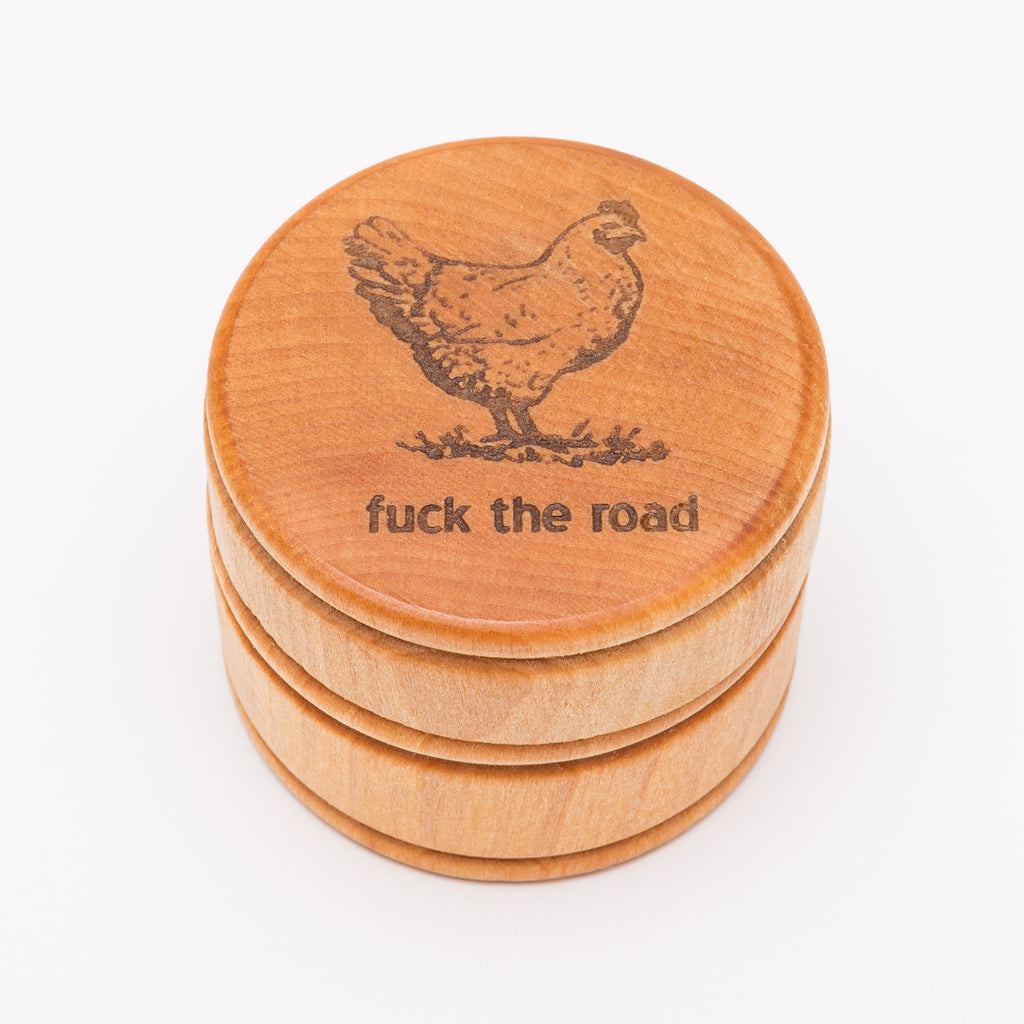 Fuck the Road Chicken Laser Engraved Round Wood Box