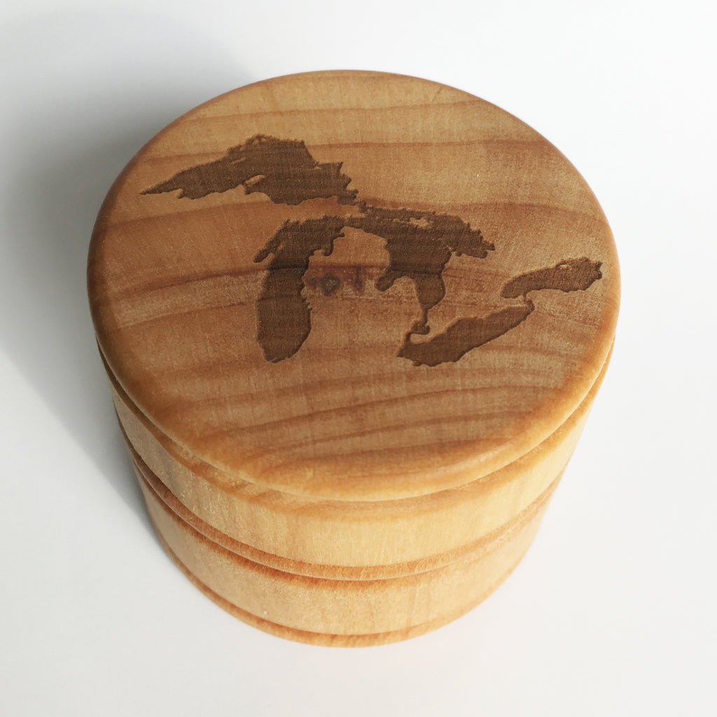 Great Lakes Laser Etched Round Wood Box