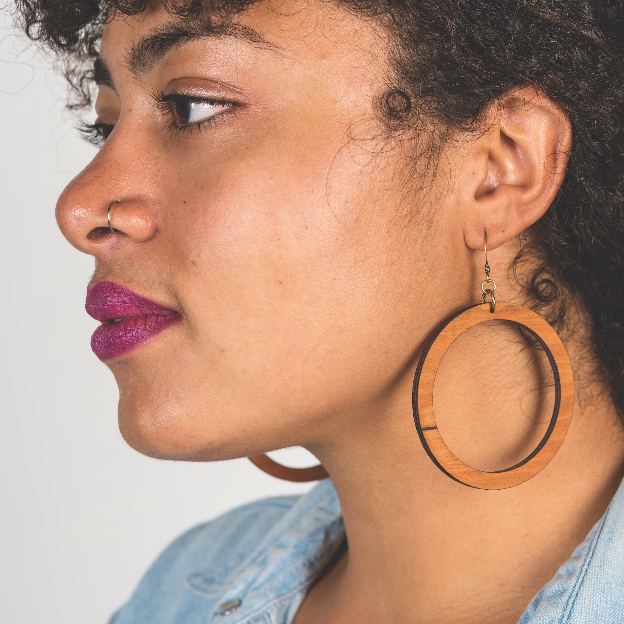 Large wooden hoop earrings store