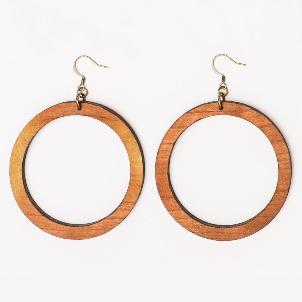Large round laser cut wood earrings from Create Laser Arts