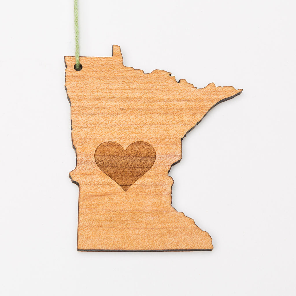 MN Love Minnesota Shaped Wood Ornament or Magnet