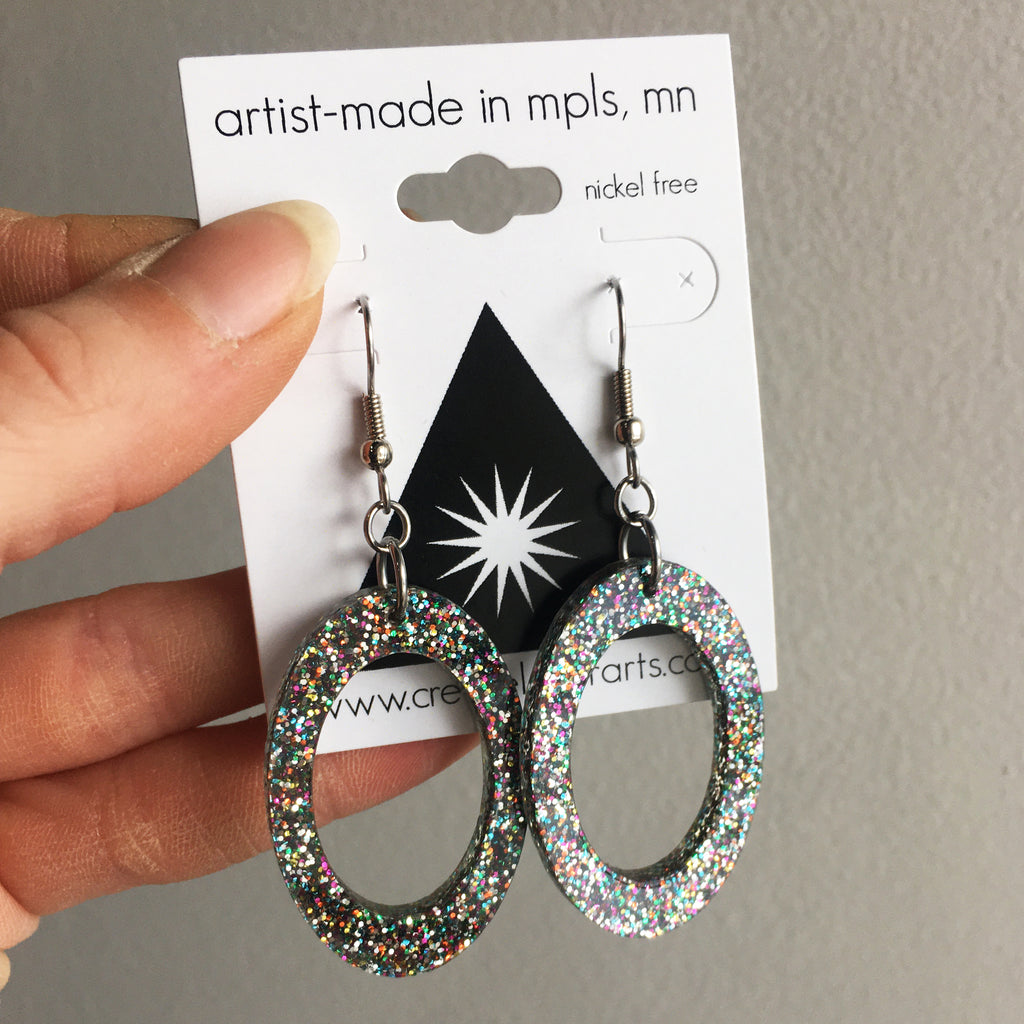 Glitter small oval hoop earrings from Create Laser Arts