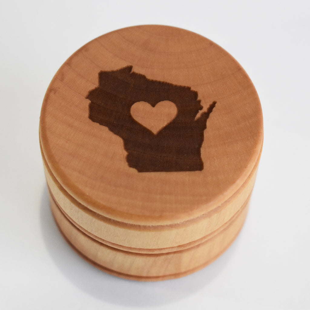 Wisconsin Love Laser Etched Round Wood Box