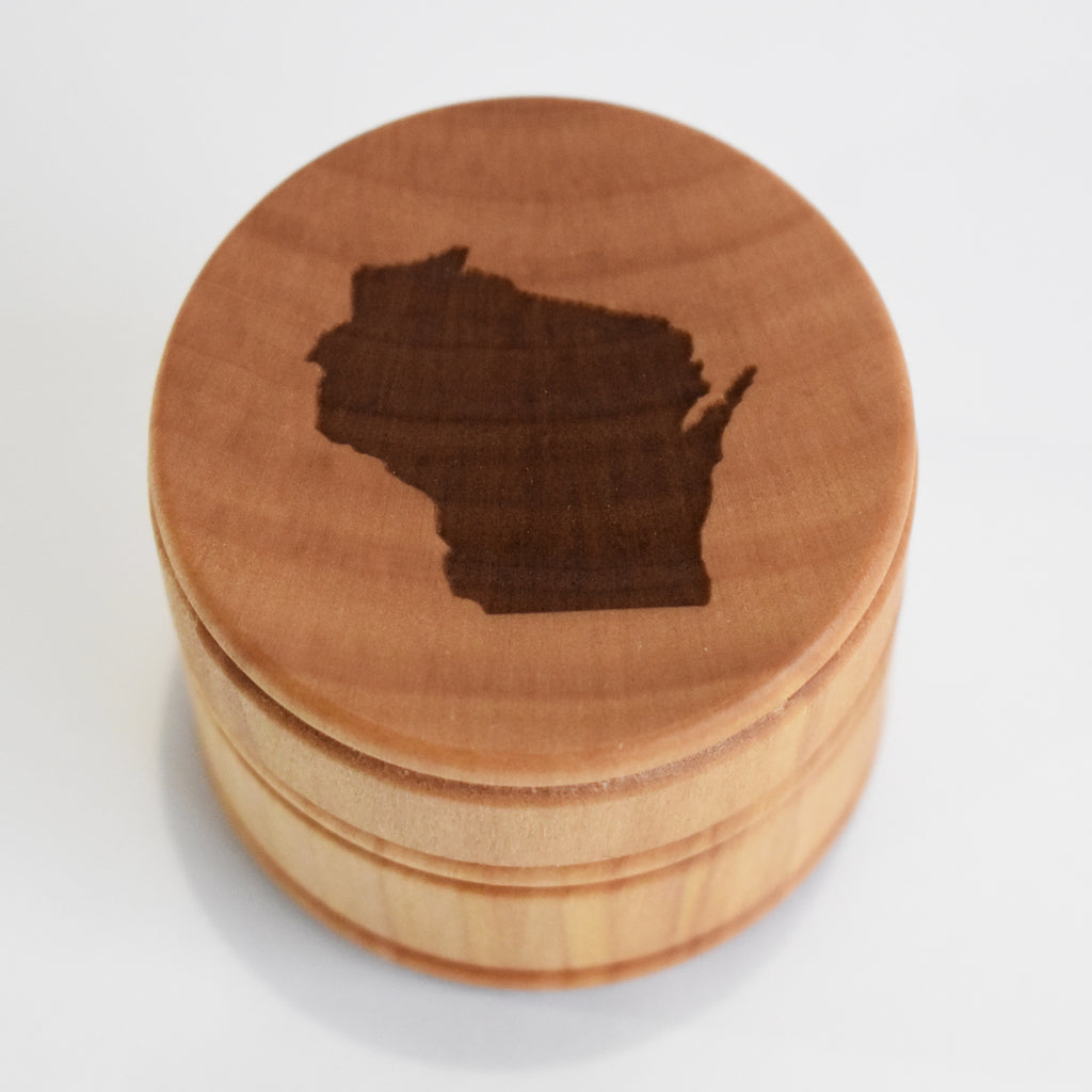 Wisconsin laser etched round wood box